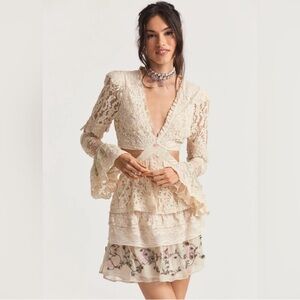 LoveShackFancy Cream Lace Long Sleeve Dress